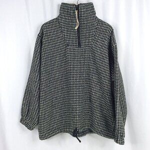 Vintage Earth Ragz Plaid Poncho 1/4 Zip Pullover Mens Large Black Southwestern